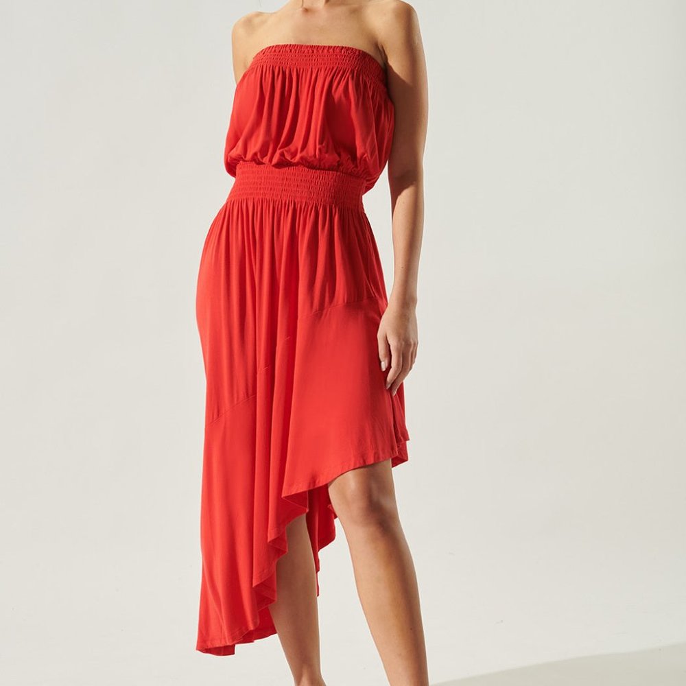 Sugarlips asymmetric strapless Tube dress Elastic waist Midi Length XS S M L